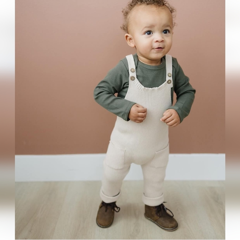 Mebie Baby Beige Ribbed One Piece Overall
